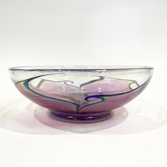 Robert Held Art Glass Iridescent  Purple, Blue, Yellow 8” Bowl (unsigned) - Picture 2 of 8